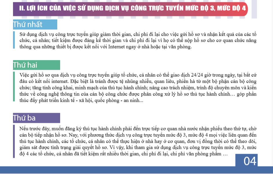 Lợi ích của việc sử dụng dịch vụ công trực tuyến mức độ 3 và 4