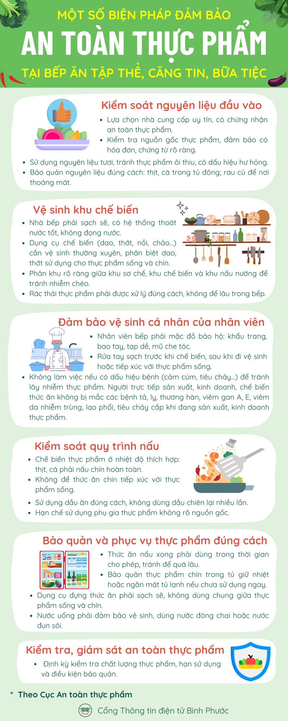 Một số biện pháp đảm bảo an toàn thực phẩm tại Bếp Ăn Tập Thể, Căng tin, bữa Tiệc